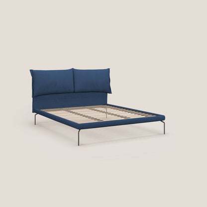 Bice letto imbottito con cuscini e piedi alti in metallo in tessuto impermeabile T02 blu 