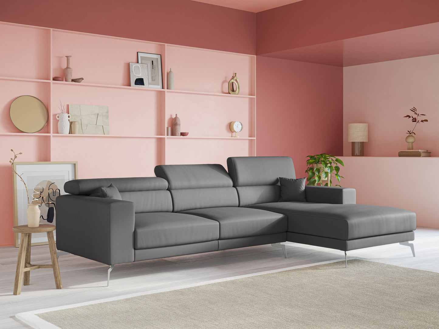 Blade Divano moderno angolare con poggiatesta reclinabili in Ecopelle T04 rosso