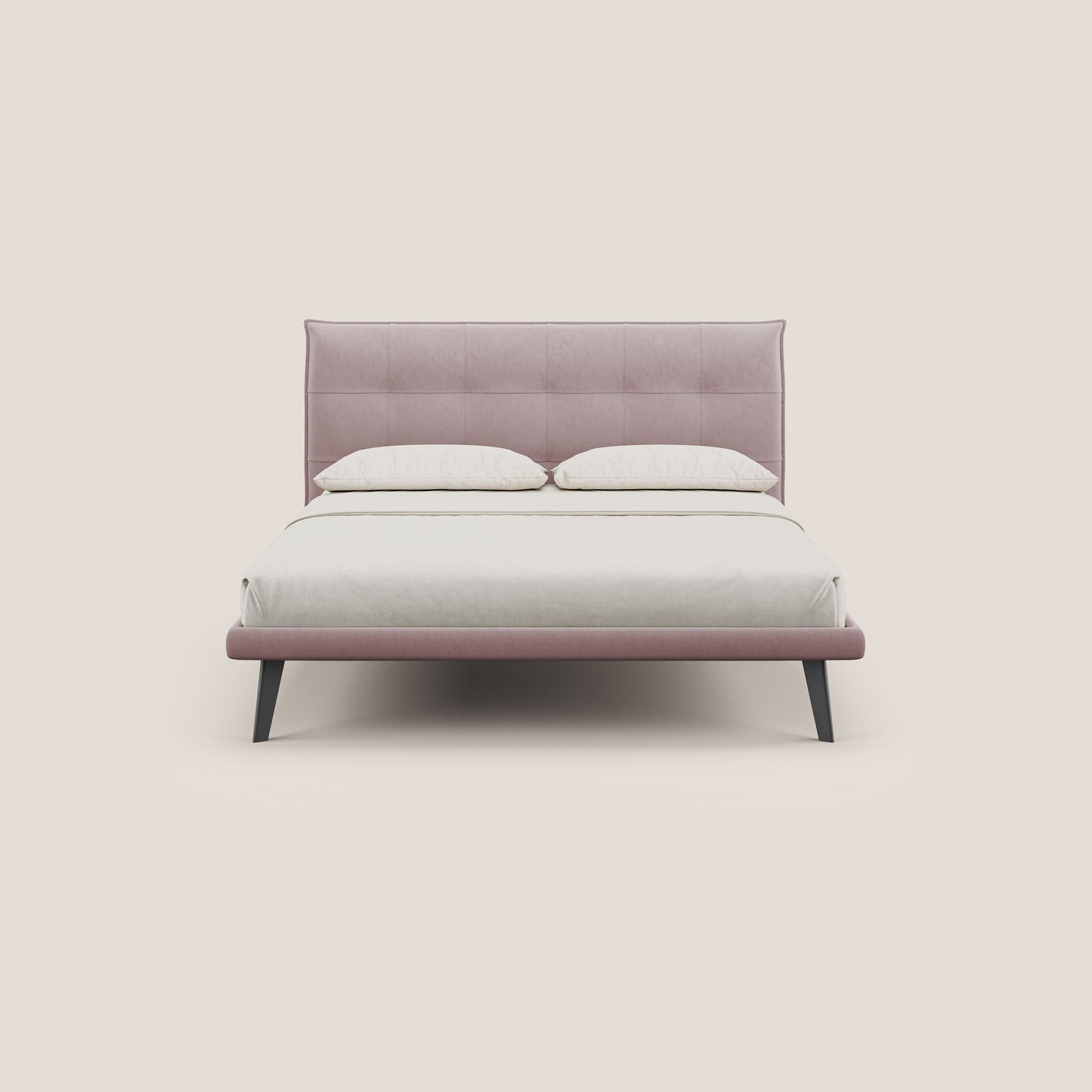 Brigitte letto con testata trapuntata piedi alti in mogano e tessuto impermeabile T09 rosa 