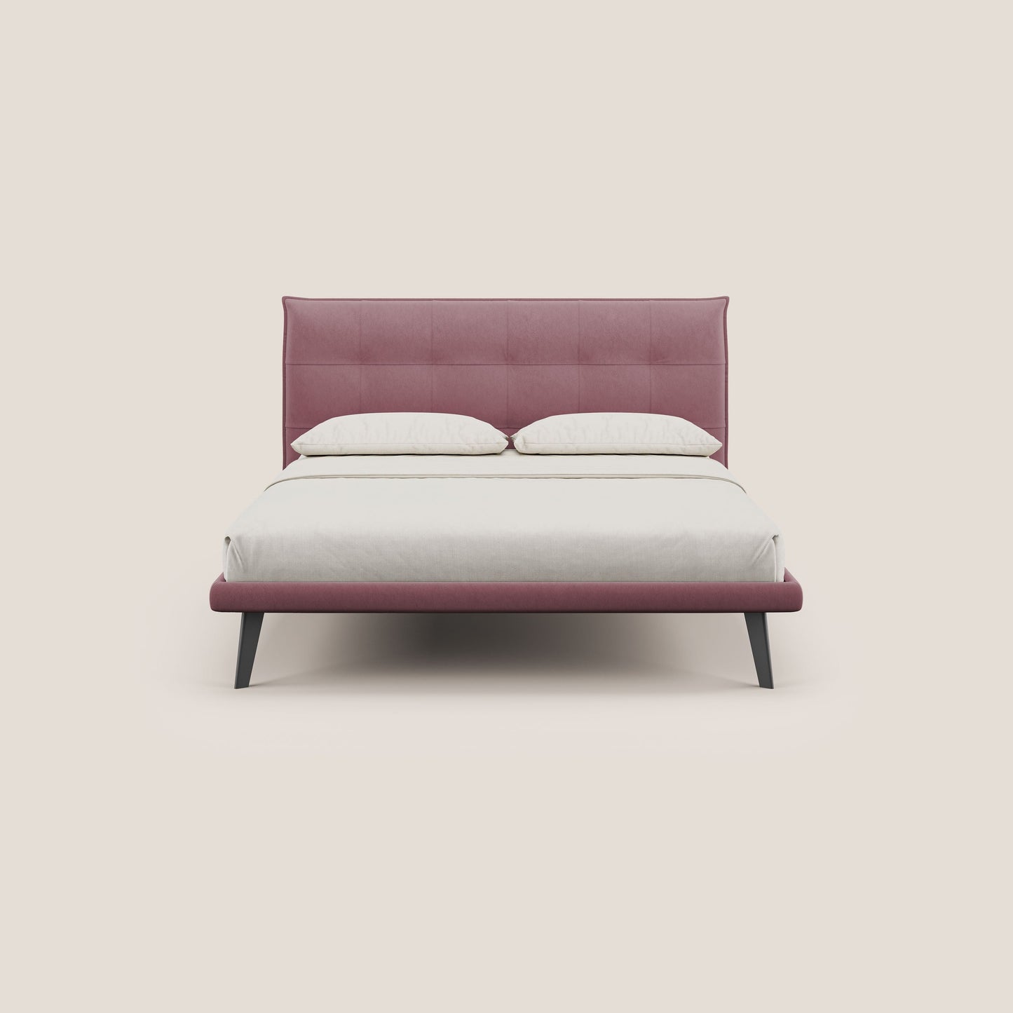 Brigitte letto con testata trapuntata piedi alti in mogano e tessuto impermeabile T09 salmone 