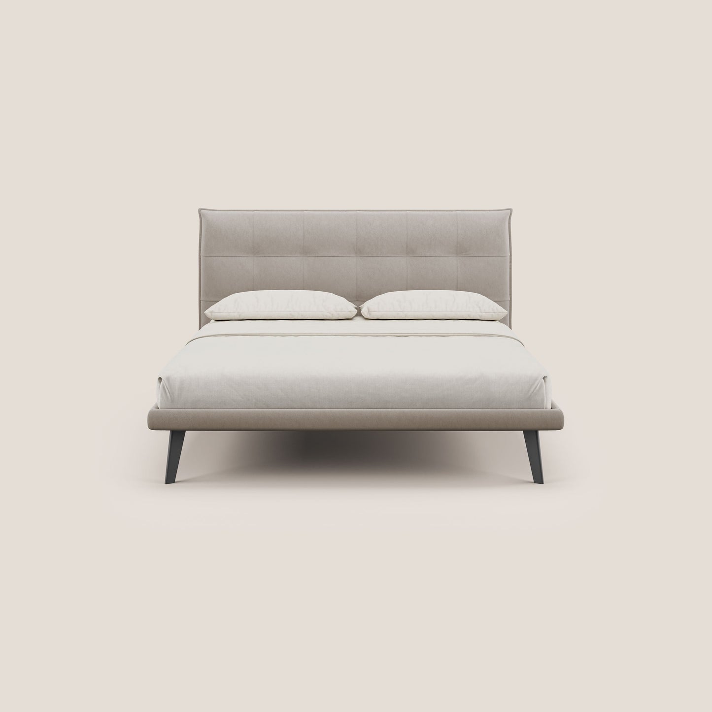 Brigitte letto con testata trapuntata piedi alti in mogano e tessuto impermeabile T09 tortora 