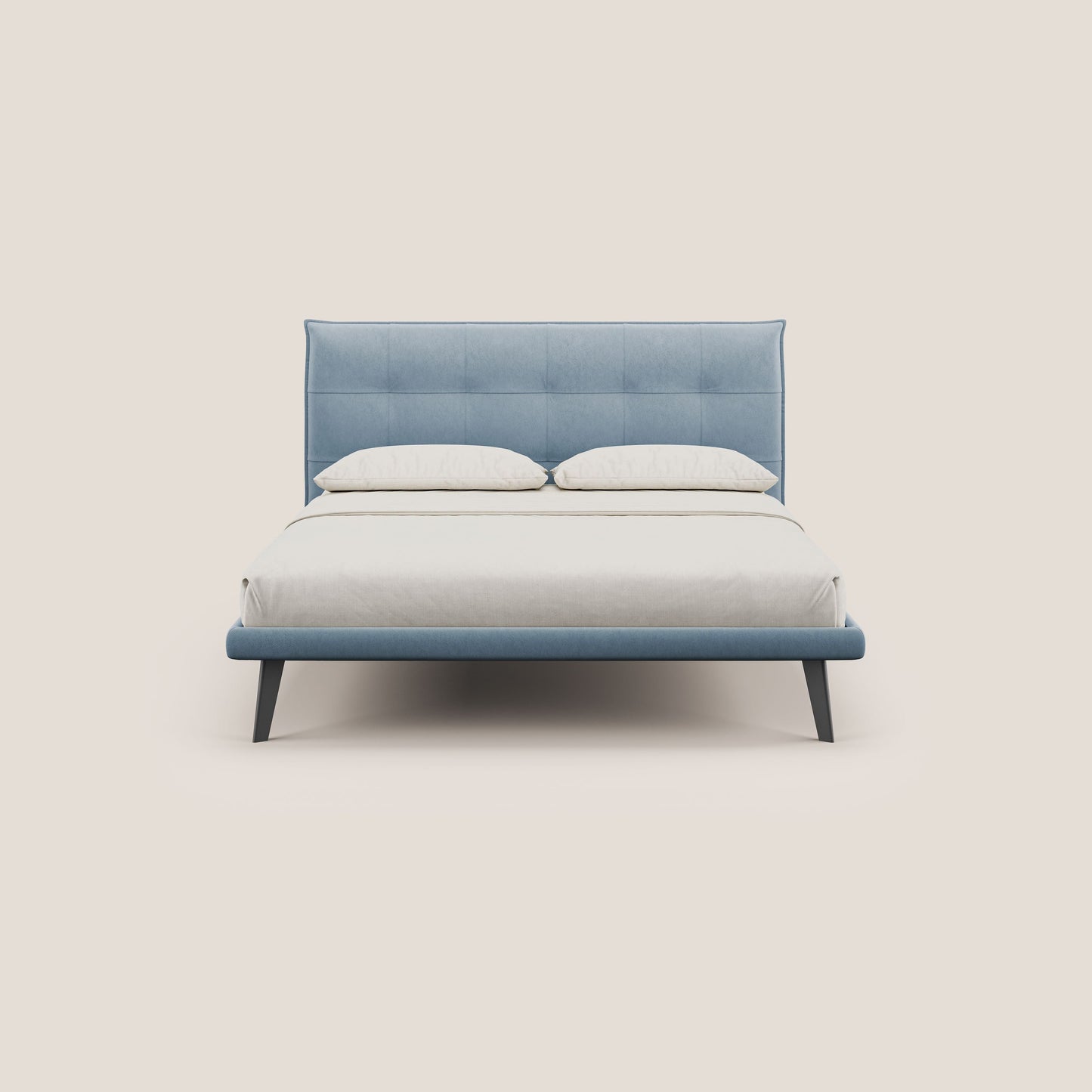 Brigitte letto con testata trapuntata piedi alti in mogano e tessuto impermeabile T09 carta da zucchero 