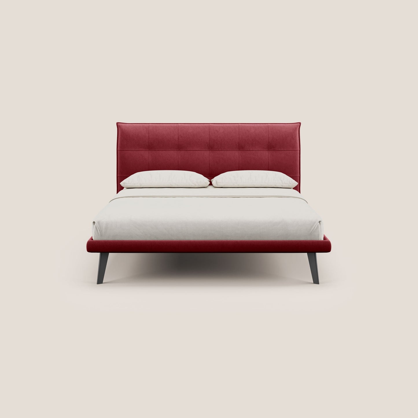 Brigitte letto con testata trapuntata piedi alti in mogano e tessuto impermeabile T09 rosso 