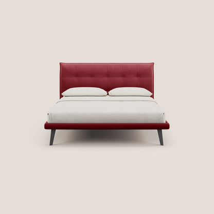 Brigitte letto con testata trapuntata piedi alti in mogano e tessuto impermeabile T09 rosso 
