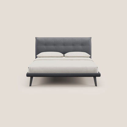 Brigitte letto con testata trapuntata piedi alti in mogano e tessuto impermeabile T09 grigio 