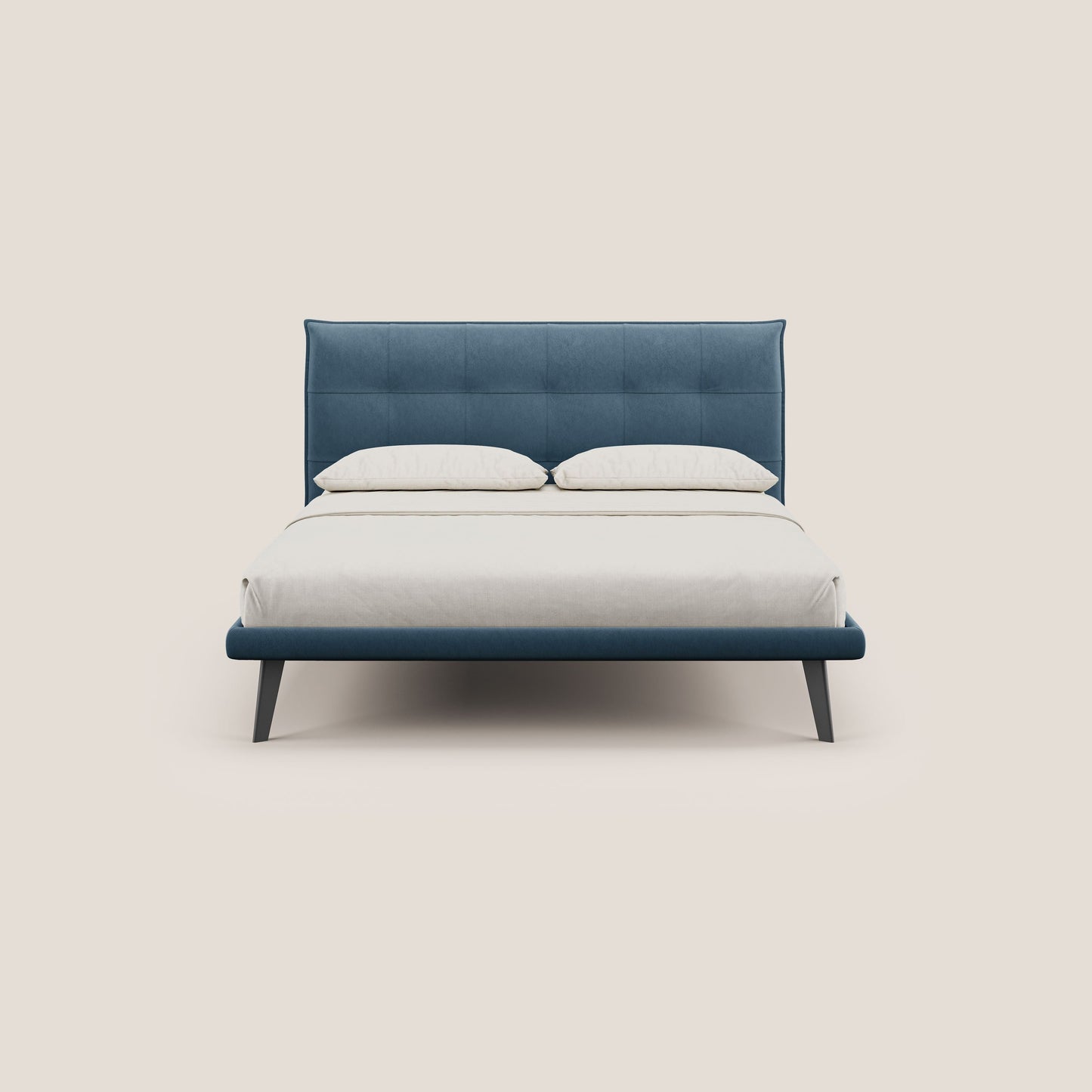 Brigitte letto con testata trapuntata piedi alti in mogano e tessuto impermeabile T09 blu 