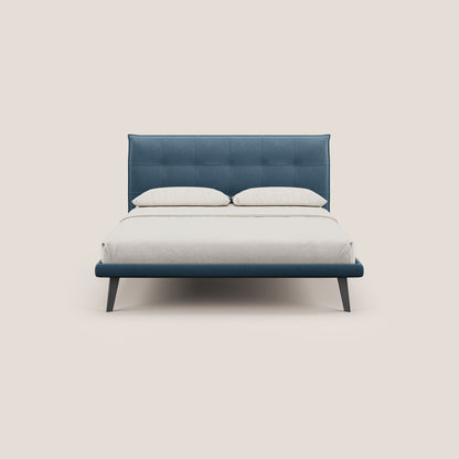 Brigitte letto con testata trapuntata piedi alti in mogano e tessuto impermeabile T09 blu 