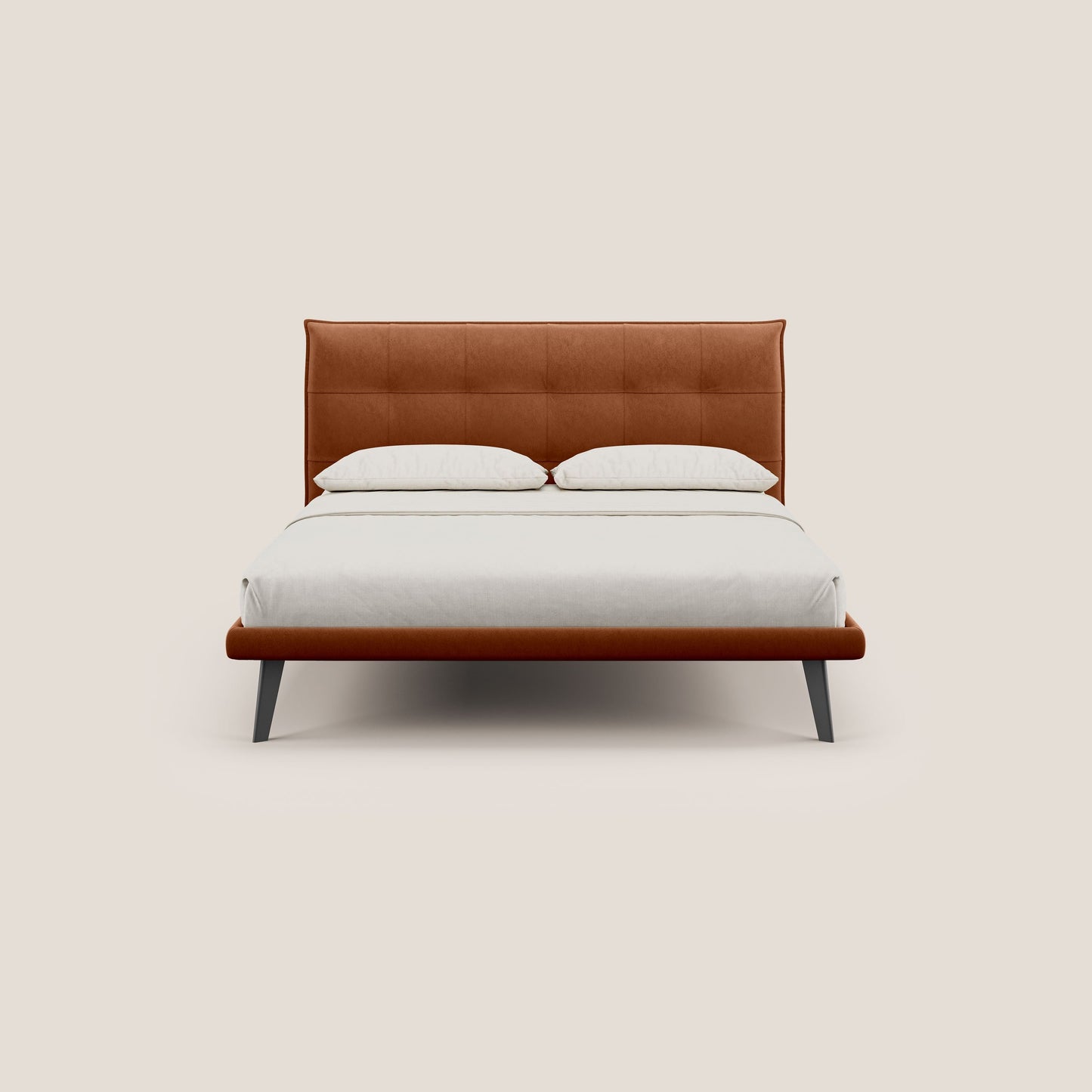 Brigitte letto con testata trapuntata piedi alti in mogano e tessuto impermeabile T09 ruggine 