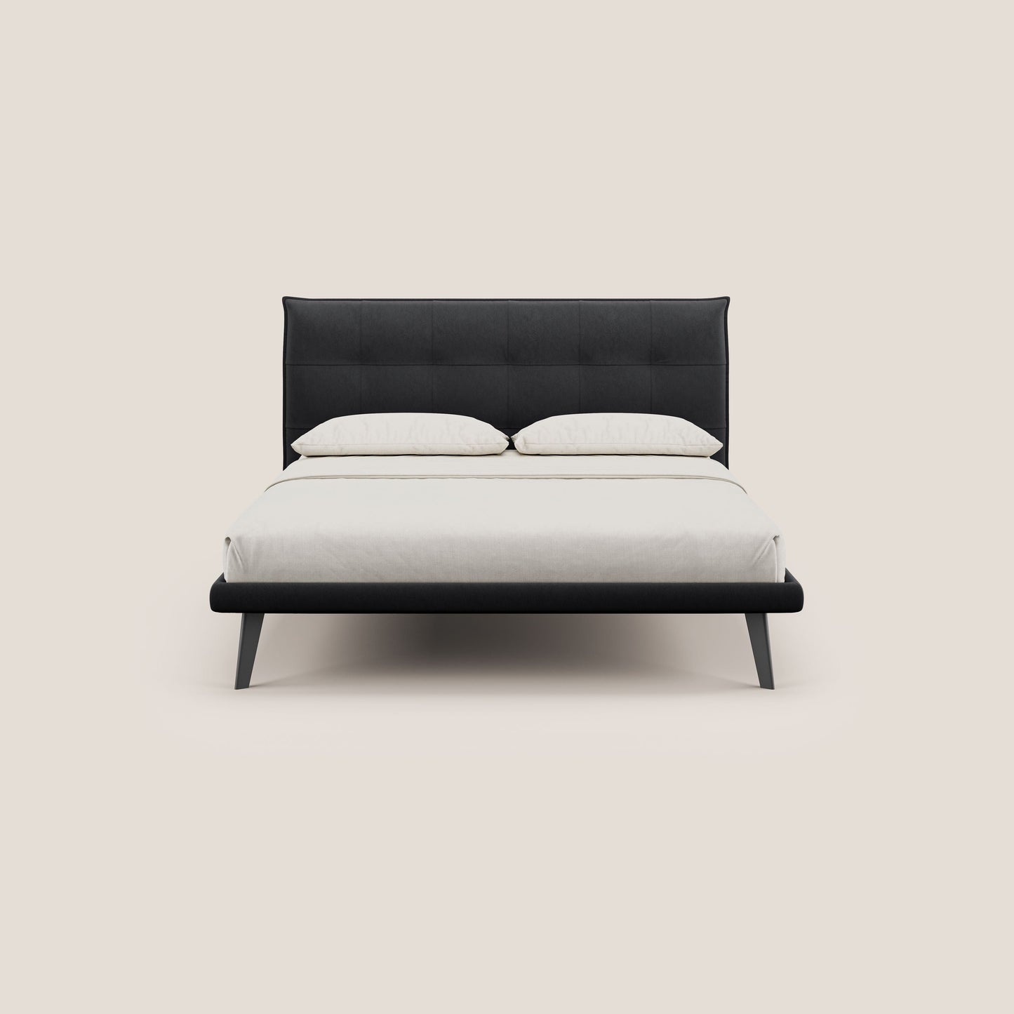 Brigitte letto con testata trapuntata piedi alti in tessuto mogano e impermeabile T09 antracite 