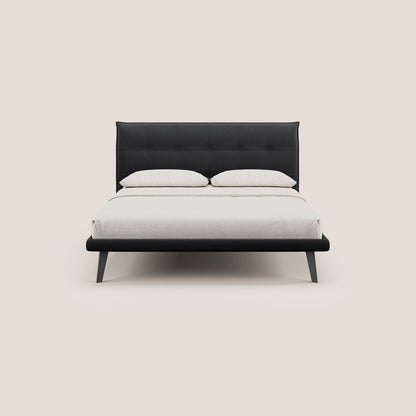 Brigitte letto con testata trapuntata piedi alti in tessuto mogano e impermeabile T09 antracite 