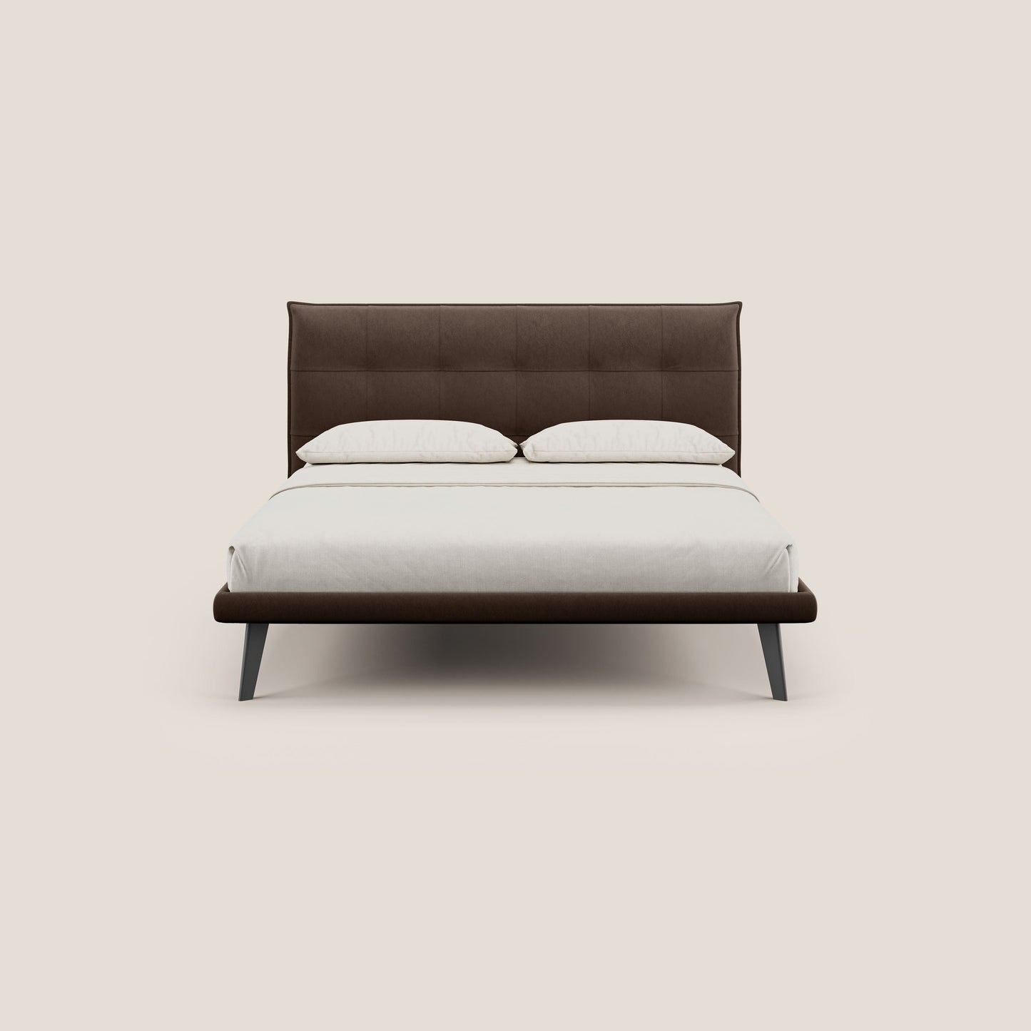 Brigitte letto con testata trapuntata piedi alti in mogano e tessuto impermeabile T09 marrone 