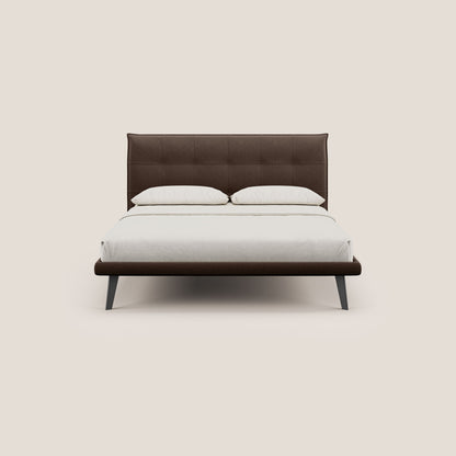 Brigitte letto con testata trapuntata piedi alti in mogano e tessuto impermeabile T09 marrone 