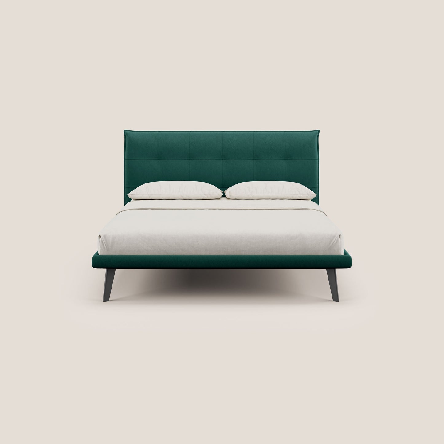 Brigitte letto con testata trapuntata piedi alti in mogano e tessuto impermeabile T09 verde 