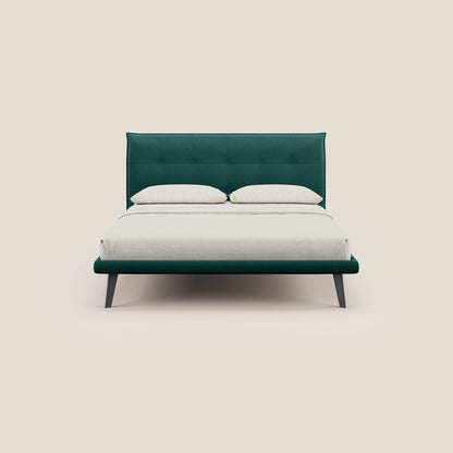 Brigitte letto con testata trapuntata piedi alti in mogano e tessuto impermeabile T09 verde 