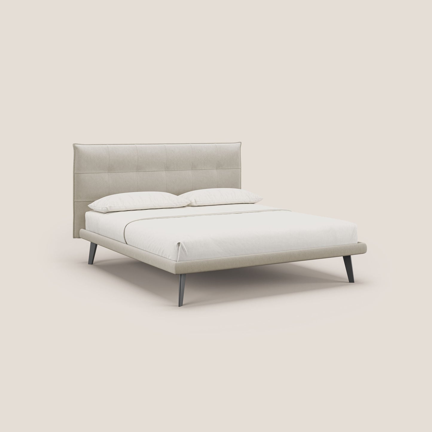 Brigitte letto con testata trapuntata piedi alti in mogano e tessuto impermeabile T09 beige 