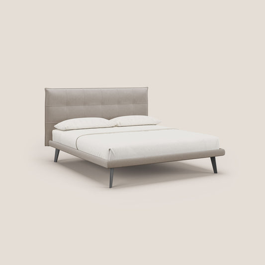 Brigitte letto con testata trapuntata piedi alti in mogano e tessuto impermeabile T09 tortora 