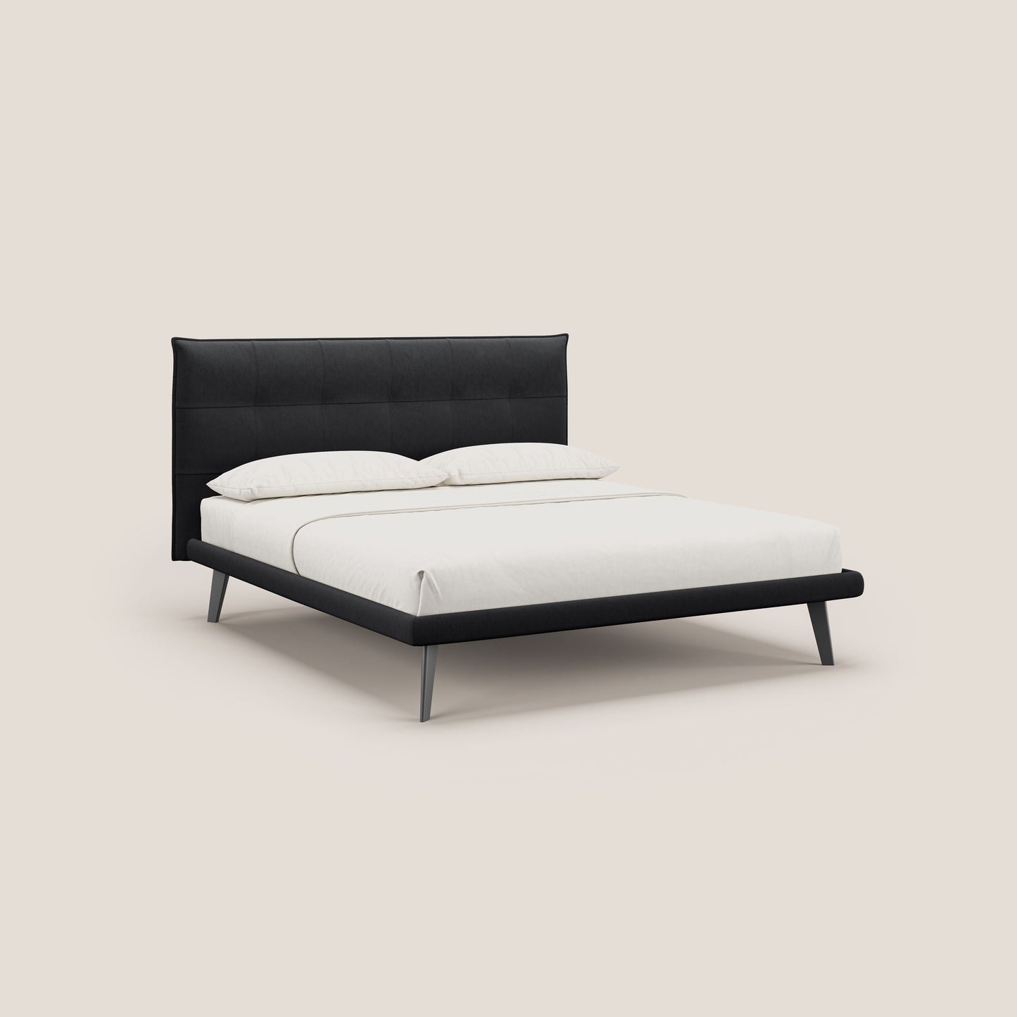 Brigitte letto con testata trapuntata piedi alti in tessuto mogano e impermeabile T09 antracite 