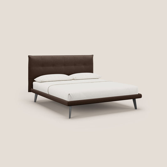 Brigitte letto con testata trapuntata piedi alti in mogano e tessuto impermeabile T09 marrone 