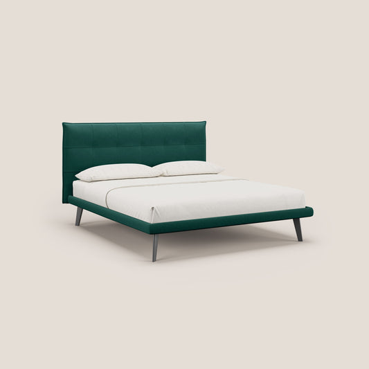 Brigitte letto con testata trapuntata piedi alti in mogano e tessuto impermeabile T09 verde 