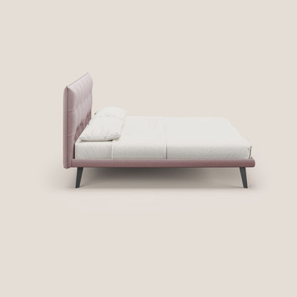 Brigitte letto con testata trapuntata piedi alti in mogano e tessuto impermeabile T09 rosa 