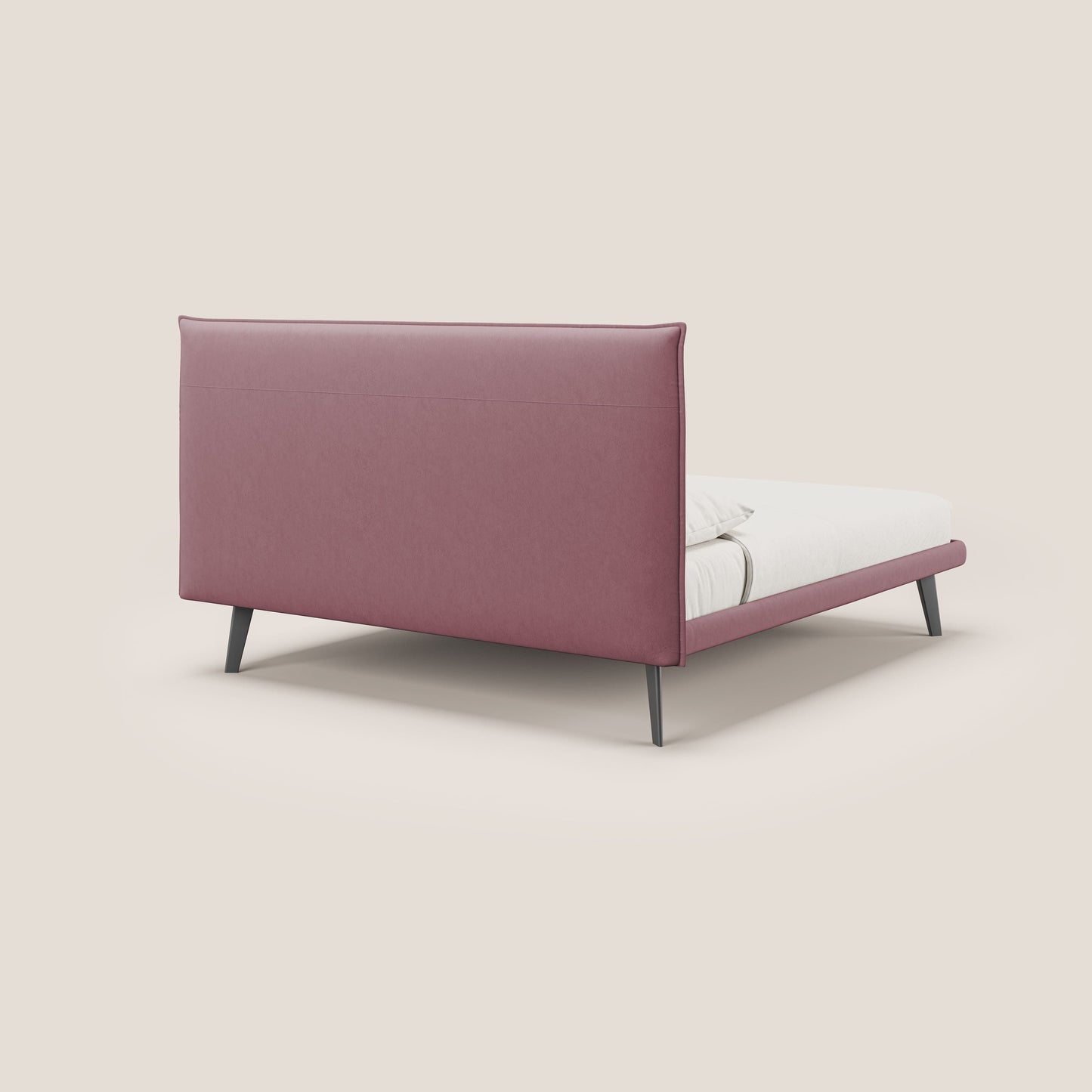 Brigitte letto con testata trapuntata piedi alti in mogano e tessuto impermeabile T09 salmone 