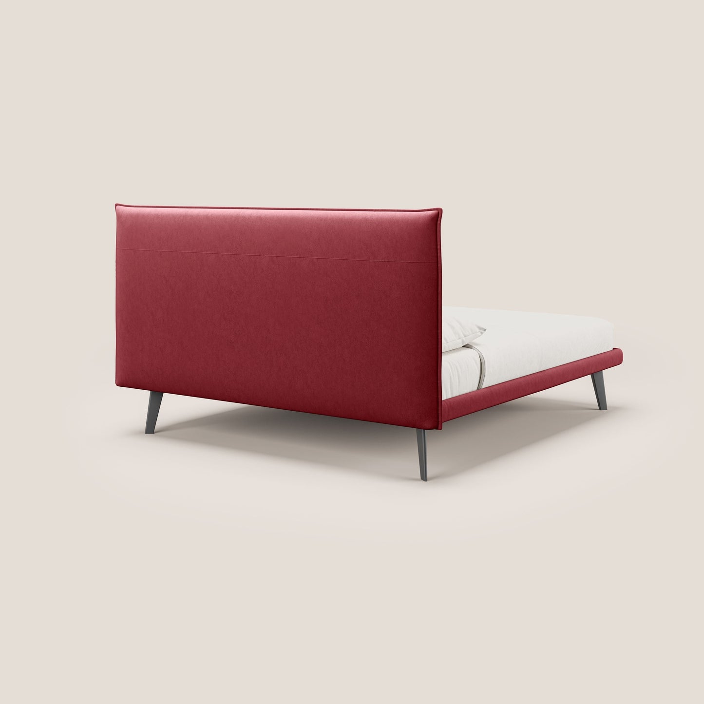 Brigitte letto con testata trapuntata piedi alti in mogano e tessuto impermeabile T09 rosso 