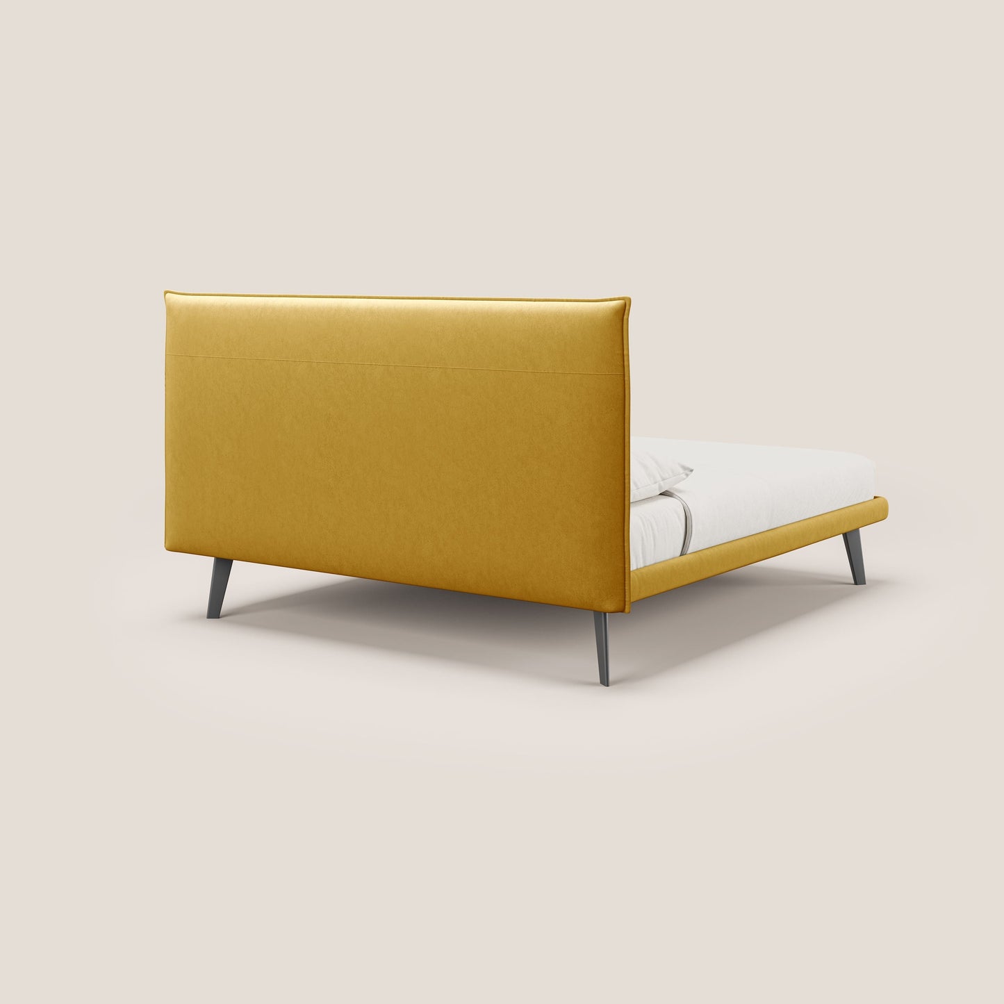 Brigitte letto con testata trapuntata piedi alti in mogano e tessuto impermeabile T09 giallo 