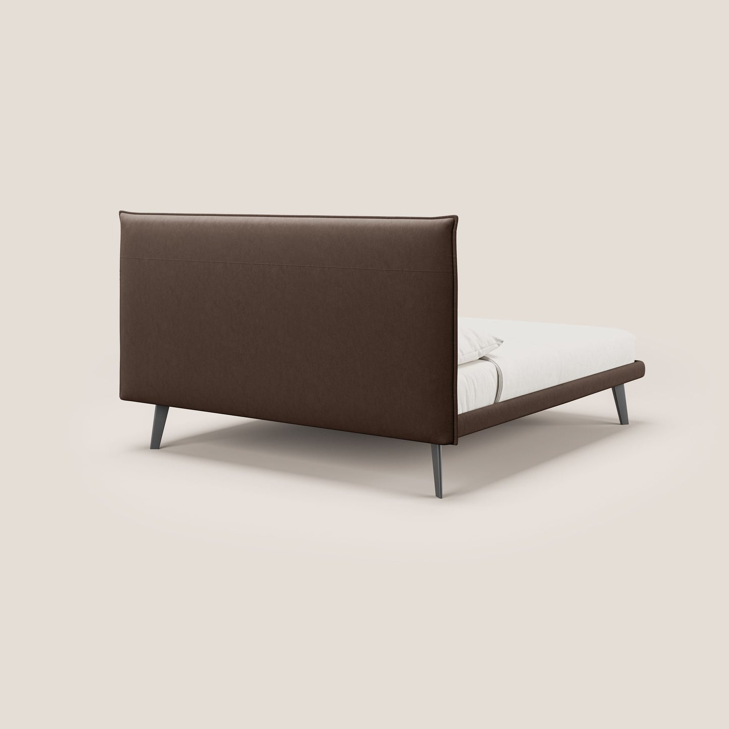 Brigitte letto con testata trapuntata piedi alti in mogano e tessuto impermeabile T09 marrone 