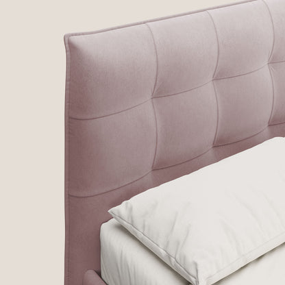 Brigitte letto con testata trapuntata piedi alti in mogano e tessuto impermeabile T09 rosa 