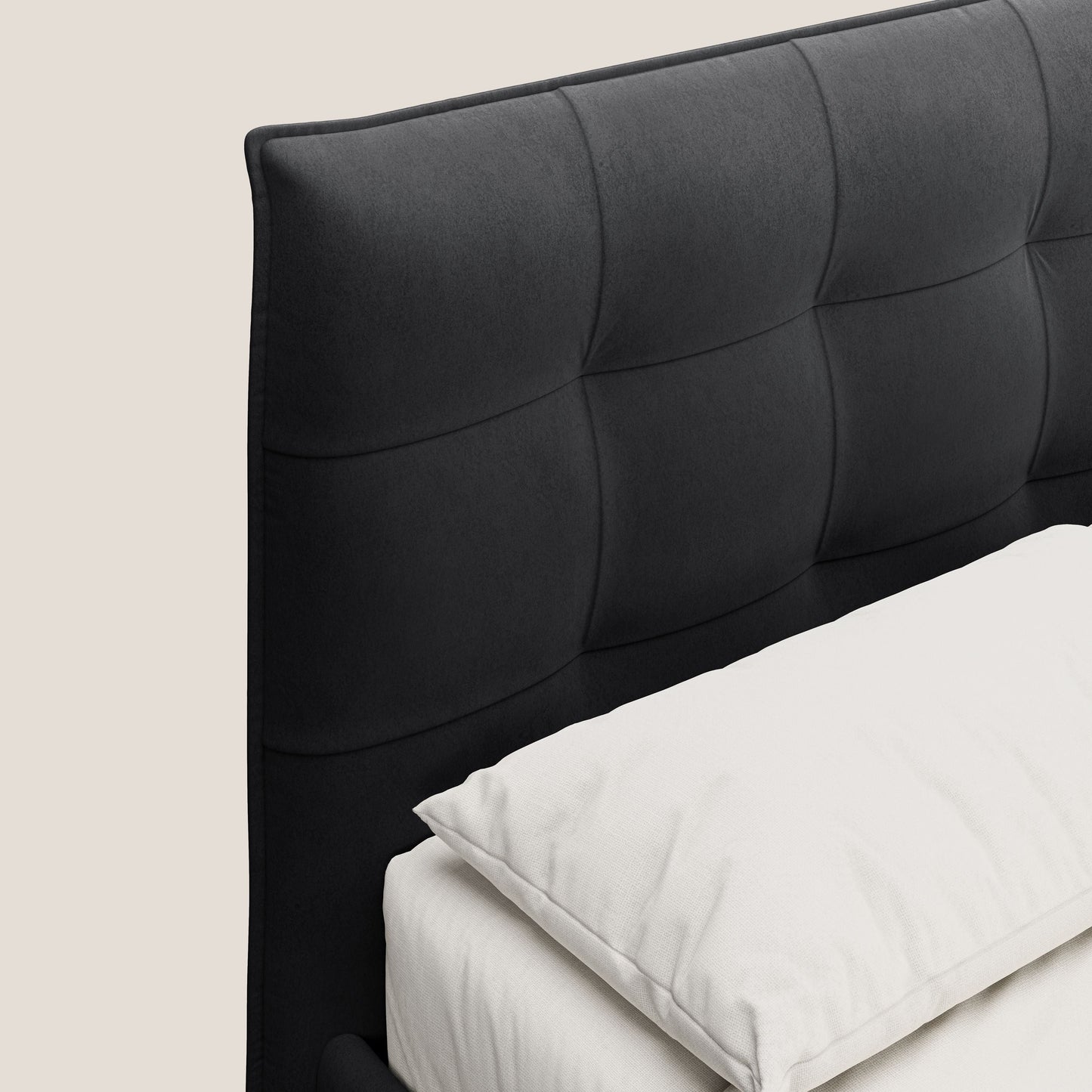 Brigitte letto con testata trapuntata piedi alti in tessuto mogano e impermeabile T09 antracite 