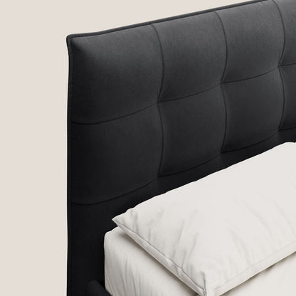 Brigitte letto con testata trapuntata piedi alti in tessuto mogano e impermeabile T09 antracite 