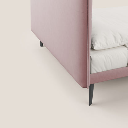 Brigitte letto con testata trapuntata piedi alti in mogano e tessuto impermeabile T09 rosa 