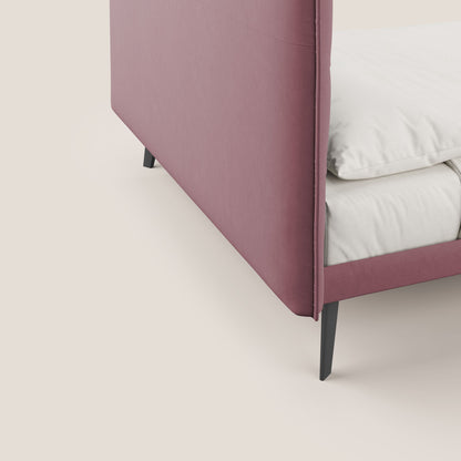 Brigitte letto con testata trapuntata piedi alti in mogano e tessuto impermeabile T09 salmone 