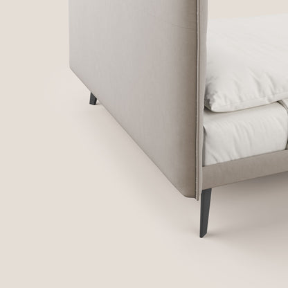 Brigitte letto con testata trapuntata piedi alti in mogano e tessuto impermeabile T09 tortora 