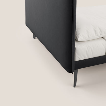 Brigitte letto con testata trapuntata piedi alti in tessuto mogano e impermeabile T09 antracite 