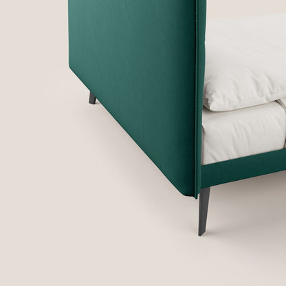 Brigitte letto con testata trapuntata piedi alti in mogano e tessuto impermeabile T09 verde 
