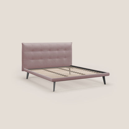 Brigitte letto con testata trapuntata piedi alti in mogano e tessuto impermeabile T09 rosa 