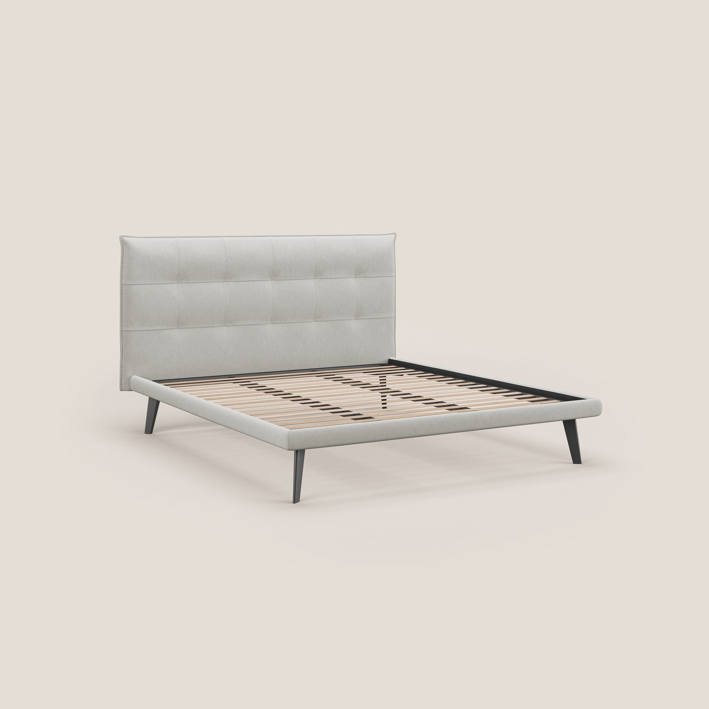 Brigitte letto con testata trapuntata piedi alti in mogano e tessuto impermeabile T09 panna 