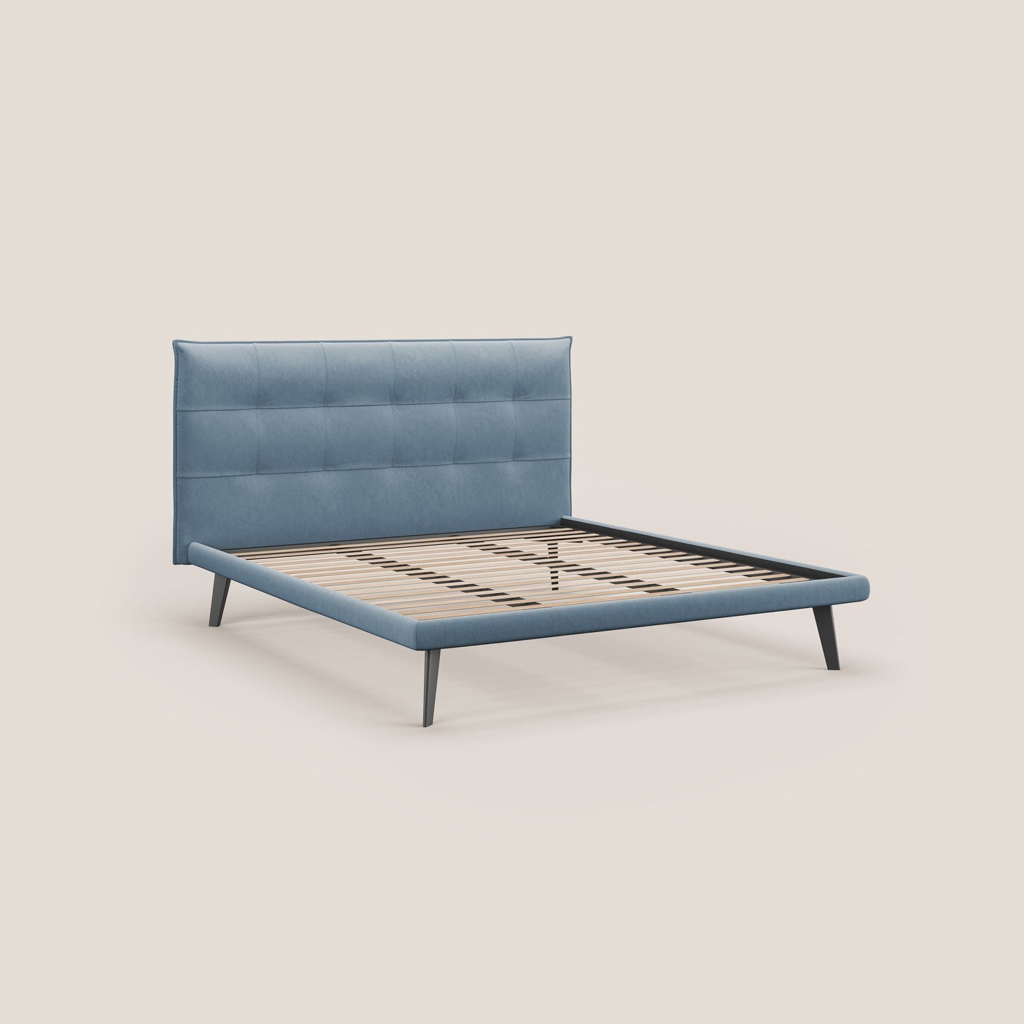 Brigitte letto con testata trapuntata piedi alti in mogano e tessuto impermeabile T09 carta da zucchero 