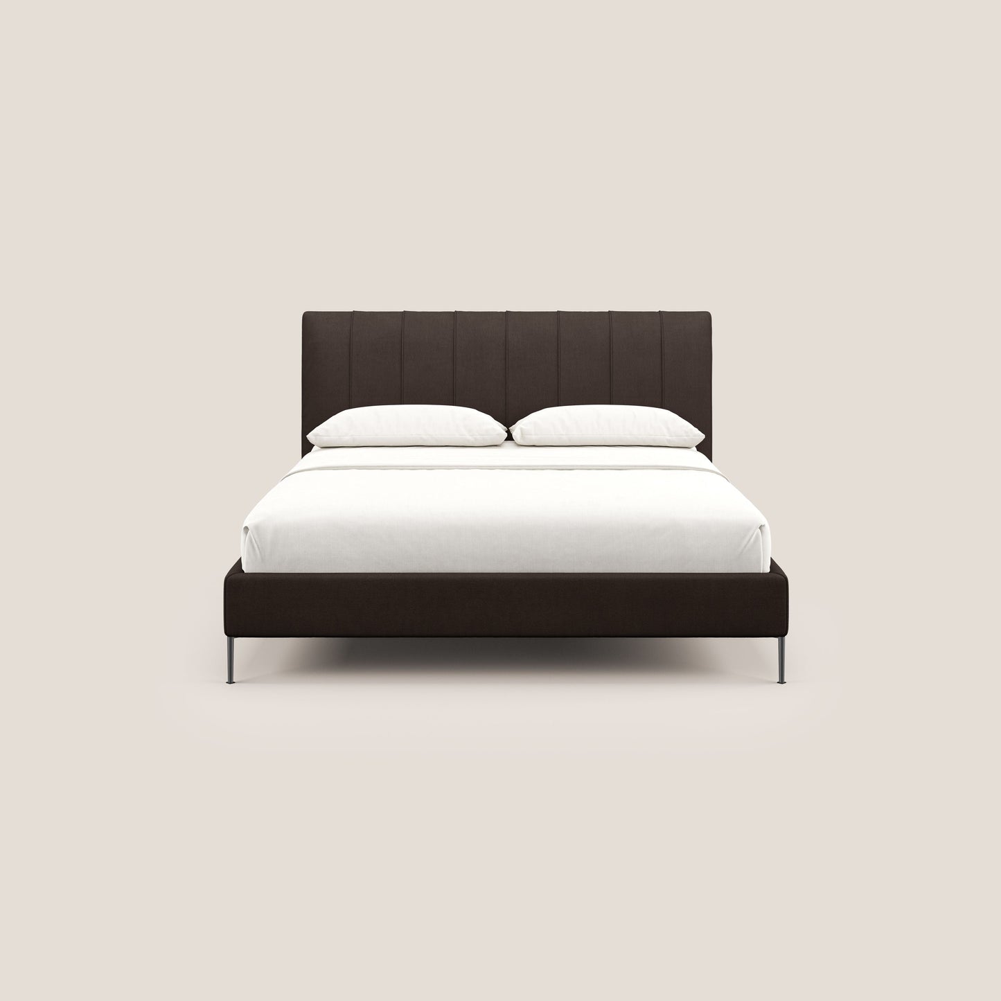 Calliope letto imbottito piedini alti completamente sfoderabile in tessuto smacchiabile T17 marrone 
