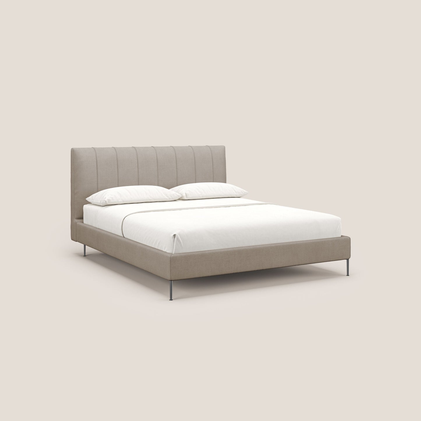 Calliope letto imbottito piedini alti completamente sfoderabile in tessuto smacchiabile T17 beige 