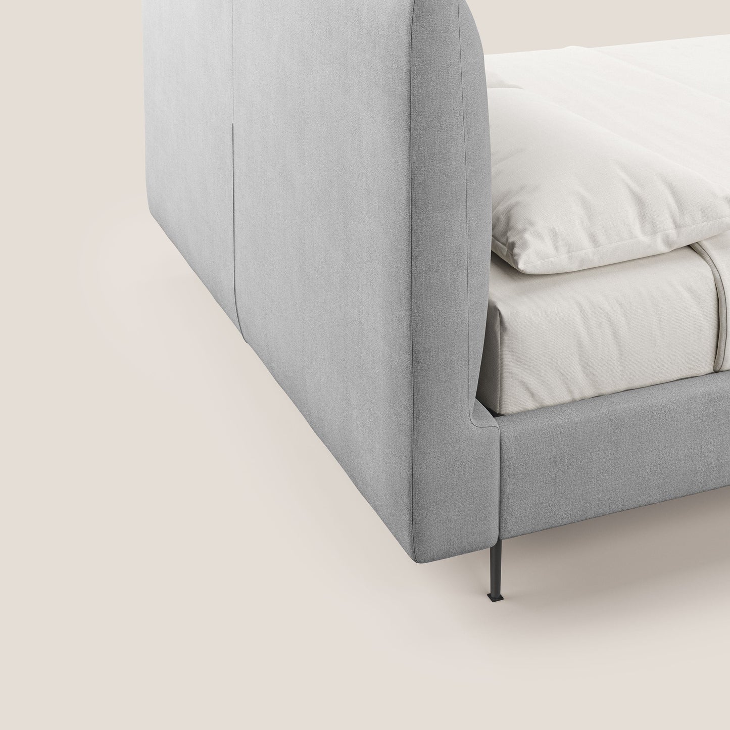 Calliope letto imbottito piedini alti completamente sfoderabile in tessuto smacchiabile T17 grigio 