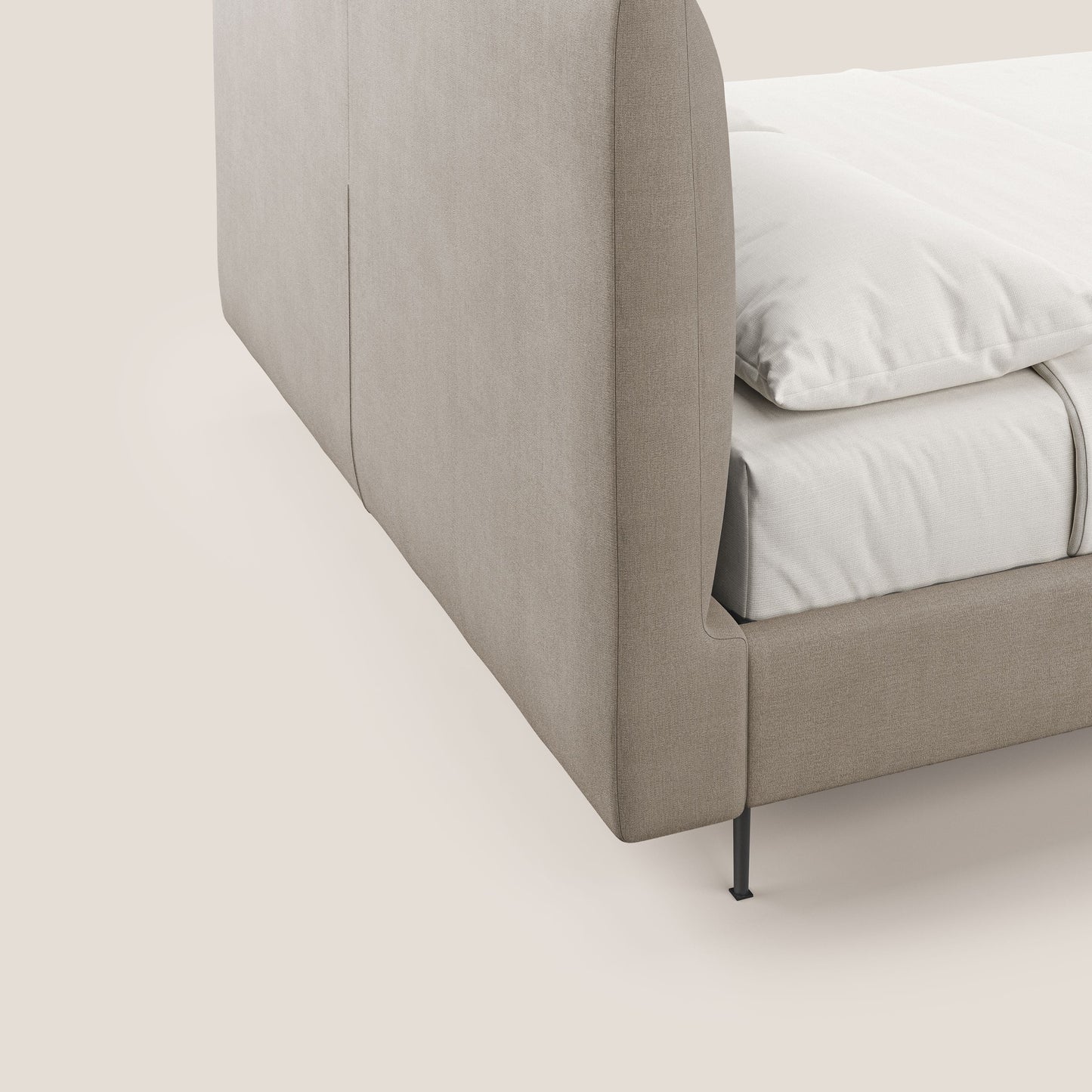 Calliope letto imbottito piedini alti completamente sfoderabile in tessuto smacchiabile T17 beige 