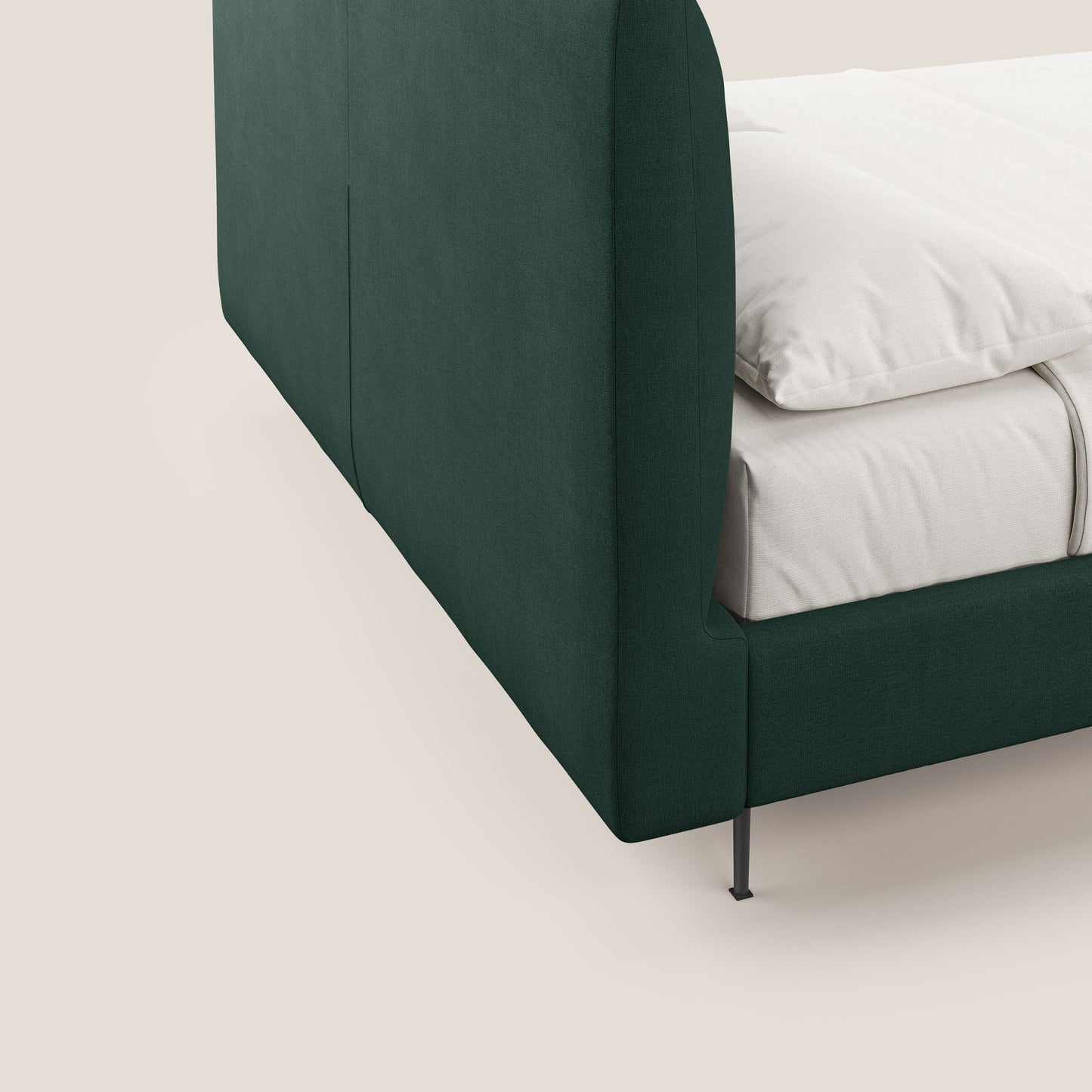 Calliope letto imbottito piedini alti completamente sfoderabile in tessuto smacchiabile T17 verde 