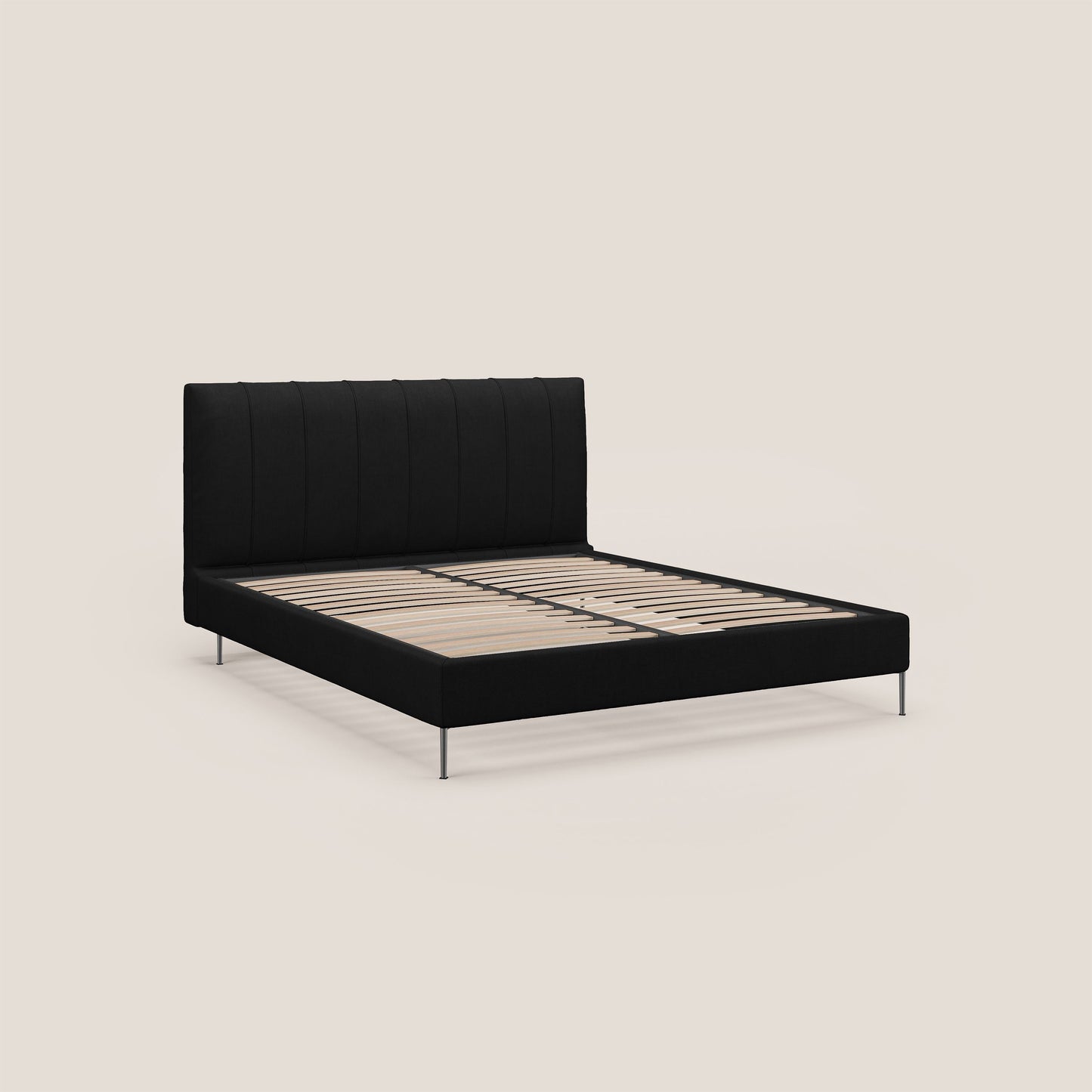 Calliope letto imbottito piedini alti completamente sfoderabile in tessuto smacchiabile T17 nero 