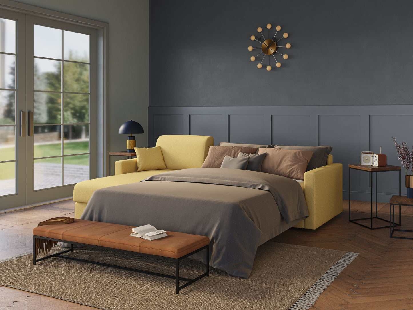 Chris Divano letto angolare 5 posti in tessuto impermeabile T13 rosso