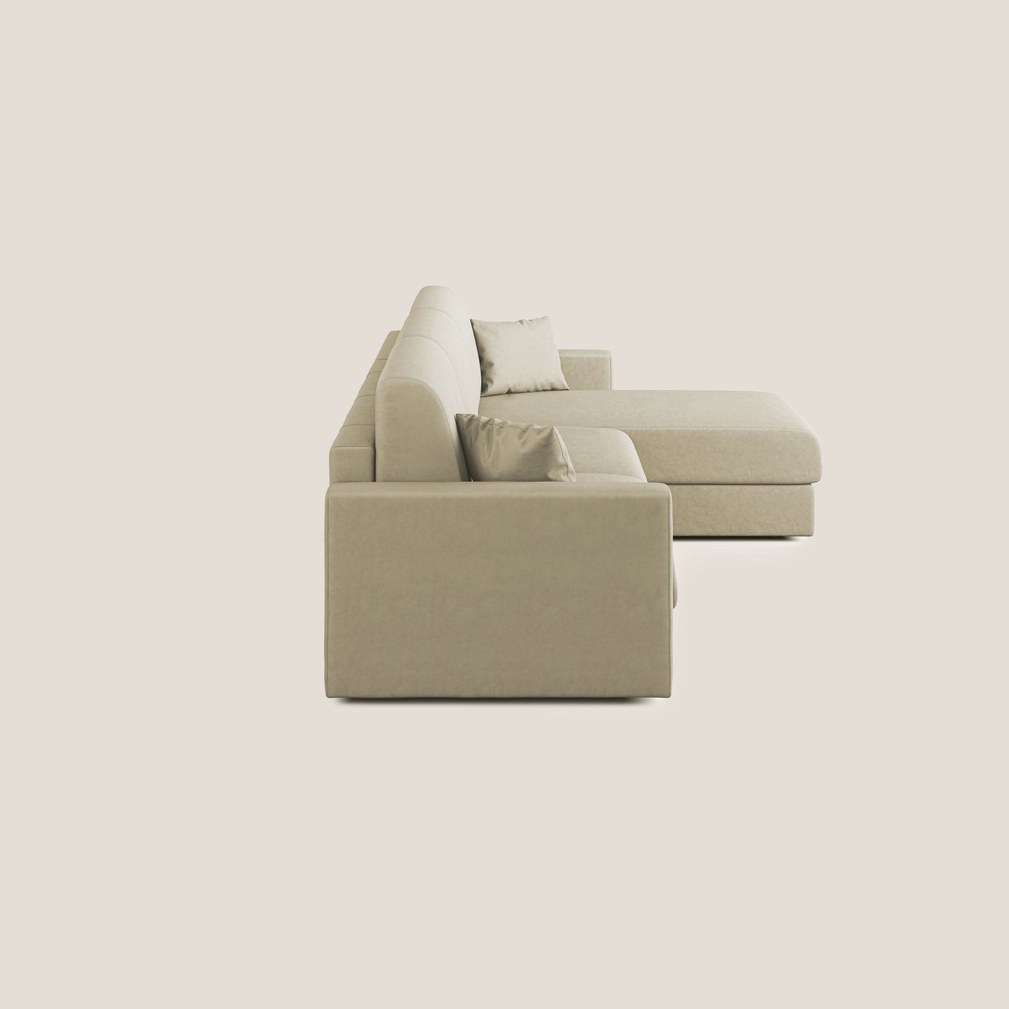 Chris Divano letto angolare con penisola in microfibra smacchiabile T11 panna