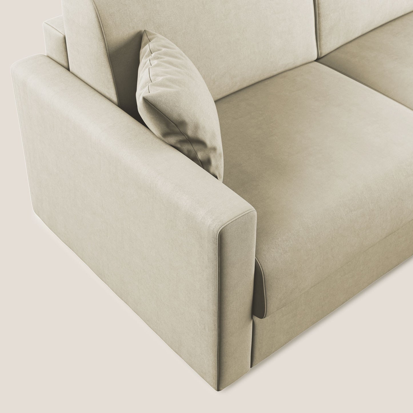 Chris Divano letto angolare con penisola in microfibra smacchiabile T11 panna