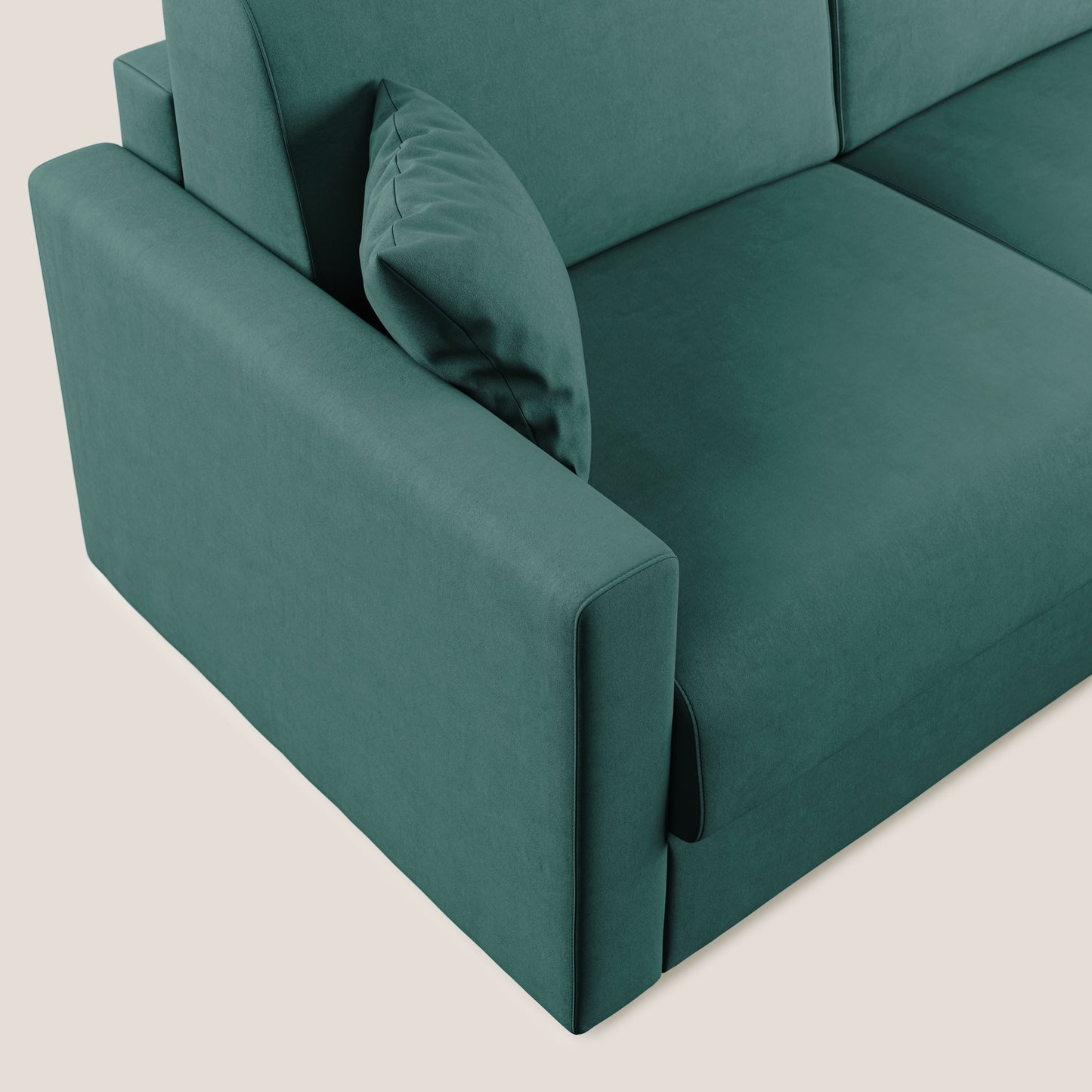 Chris Divano letto angolare con penisola in microfibra smaltabile T11 petrolio