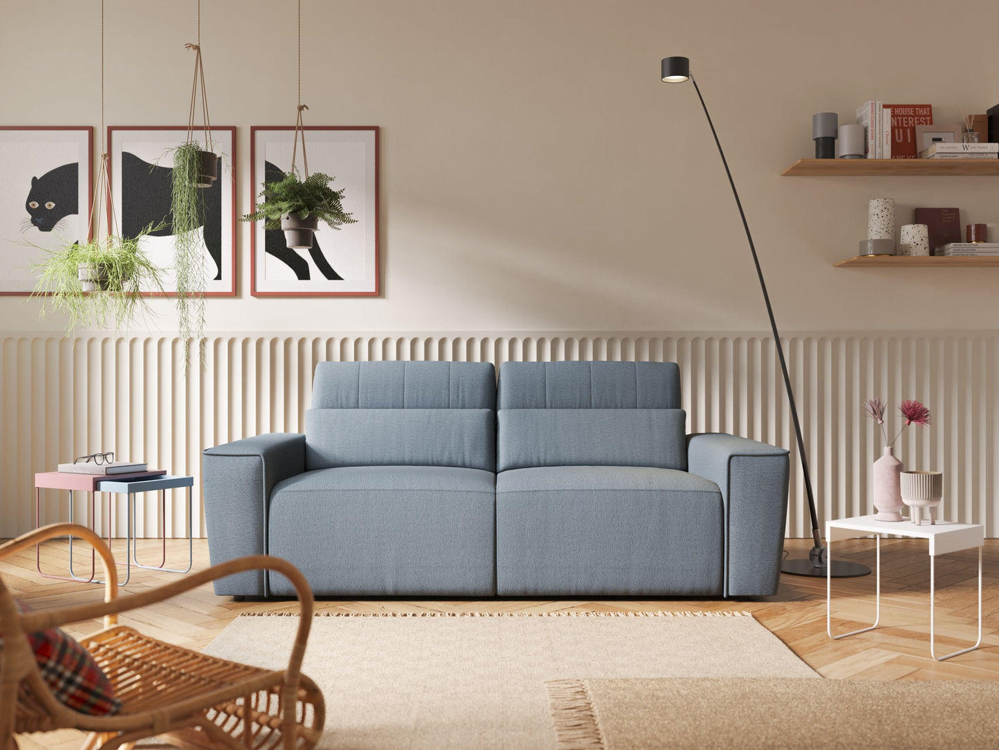 Clark Divano modulare con opzione relax elettrico in tessuto smaltabile impermeabile T17 panna